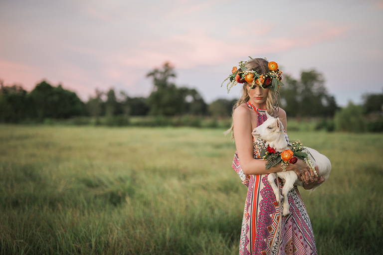 Boho Farm Girl Photo Session with baby Goat